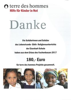 Spendenurkunde der Kinderrechtsorganisation Terre des Hommes